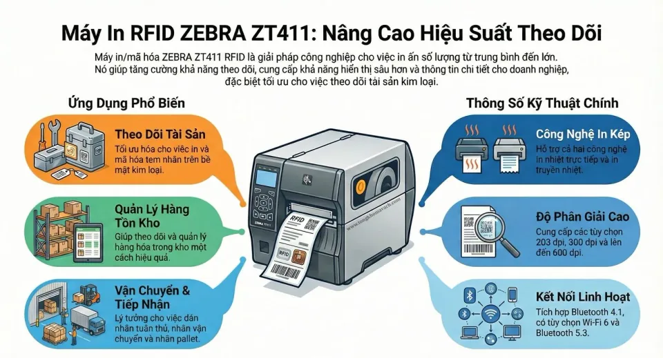 Infographic thông số và tính năng Zebra ZT411R
